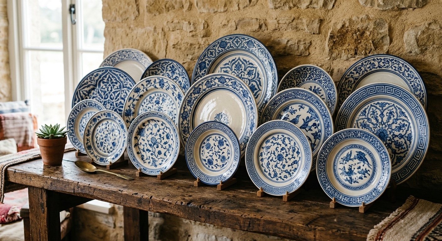 Collection d'assiettes orientales en ceramique peintes a la main avec motifs arabesques
